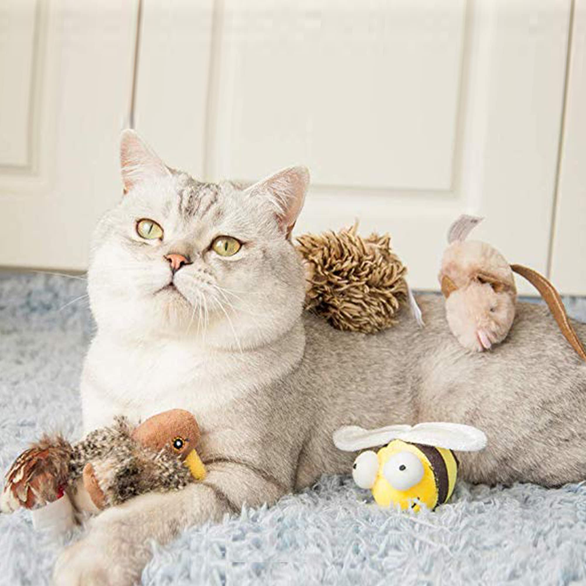 GiGwi Juguetes interactivos para Gatos con Sonido de Animal, pájaro/ratón/Abeja, Juguetes interactivos para Gatos, perseguidor de melodía y Juguetes para Que los Gatos jueguen Solos, Divertidos