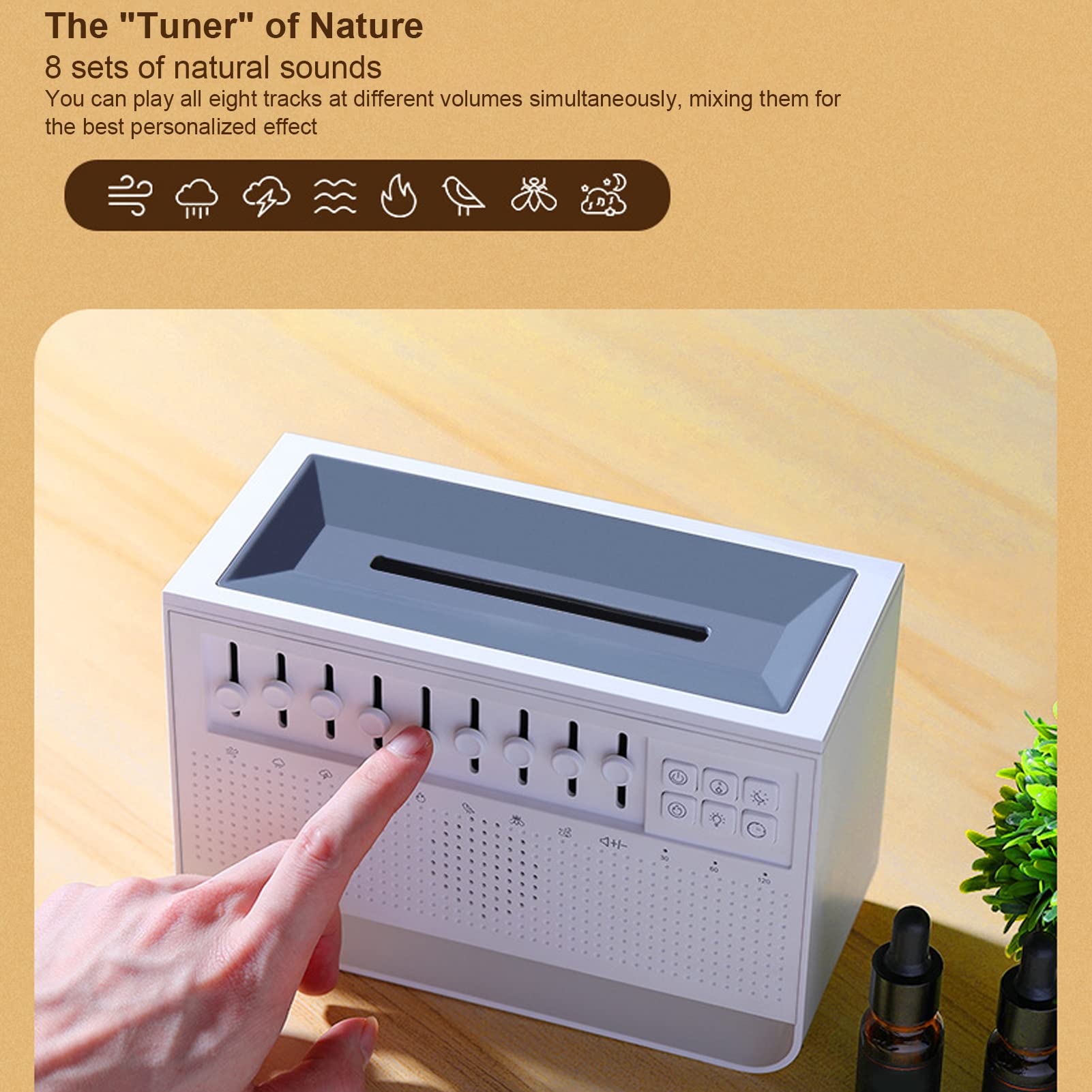 Diffuseur de Flamme de Bruit Blanc, Humidificateur de Lumière Nocturne avec 3 en 1 Machine au Son, Aromathérapie, 8 Sons, Boîte de Sommeil USB pour la Maison, Bureau, Minuterie