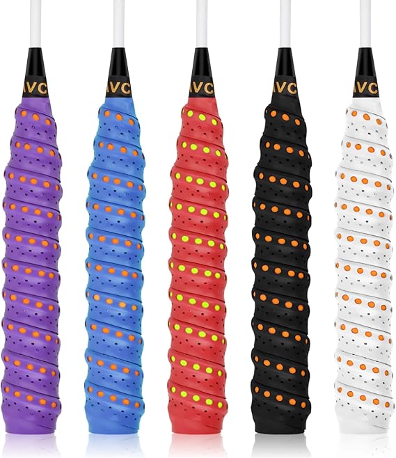 wangjiangda 5 Pack PU Racquet Grip, Super Absorbent Tennis/Badminton/Squash Rackets Overgrip