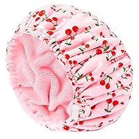 Vista 23 de Gorro de ducha para mujer, gorro de baño negro, reversible, grande, impermeable, ajustable, forro de rizo y banda elástica, dobladillo elástico