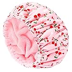Shower Cap for Women Terry Lined Bath Cap Large Reusable Waterproof Elastic Band Pink Shower Caps for Long Thick Hair Soft Bath Shower Hair Caps