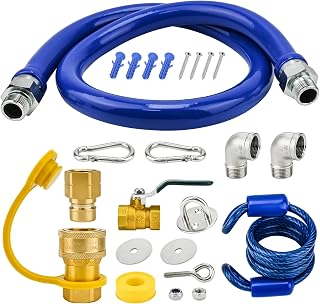 1675kit48 Safety System Kit Compatible with Dormont, 48" Gas Hose Connector Kit with 3/4" Quick Disconnect, 3/4" Natural Gas Line Hose for Commercial Kitchens Fryer, Griddle Equipment Etc.