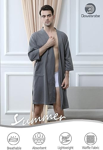 Miniatura 6 de Bata de baño tipo kimono ligera hasta la rodilla para hombre, bata de ducha para spa