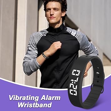 Vibrating Wrist Alarm Clock - Rechargeable Bracelet with Timer,Heavy Sleepers Clock Watch 8 Alarms - for Adults, Daily, Sleep, Travel, Home, Bed, Bedroom, Medication, Meeting