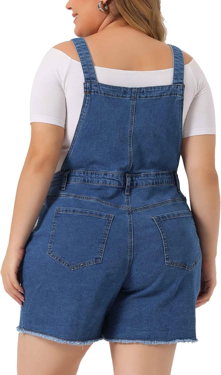 Agnes Orinda Plus Size Denim Overall Shorts for Women Raw Hem Adjustable Strap Rompers with Pockets Bib Jeans Shortalls - Image 4