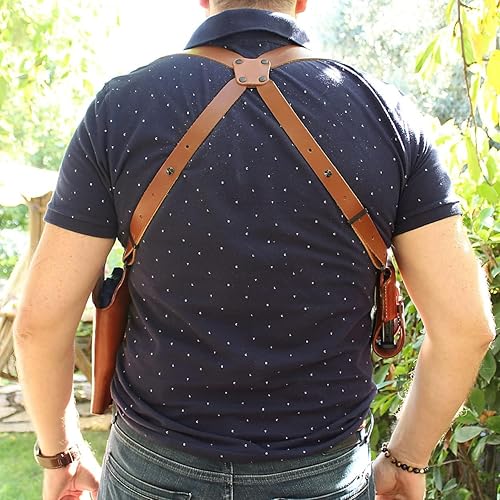 Miniatura 5 de MASC Premium cuero vertical hombro funda sistema con doble portador para 1911 5 ''barril w/recuperar marco táctico, dibujo a mano derecha, color