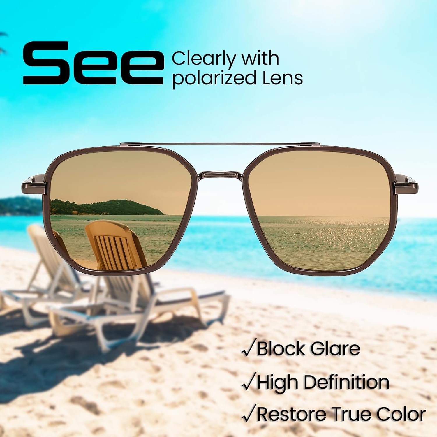 SODQW Tangle Free Aviator Sunglasses for Women Polarized Square Frame With UV400 Protection Sun Glasses for Driving - Image 6