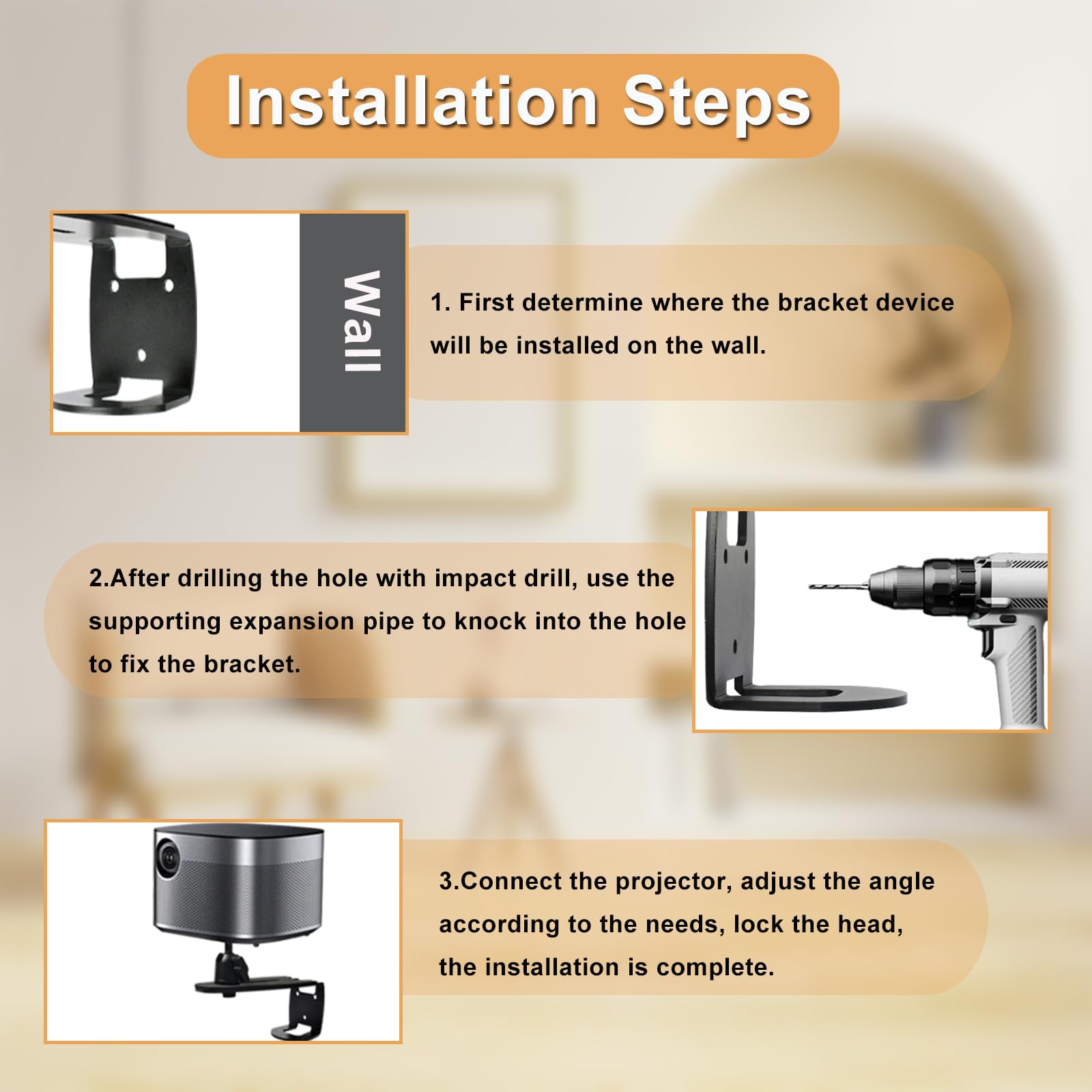 Beamer Halterung Verstellbarer, Beamer Ständer Wandhalterung, Projector Stand um 360° Drehbar, Multifunktionaler Beamer Halterung Decke, Universal Beamerhalterung für Wohn, Projektorhalter
