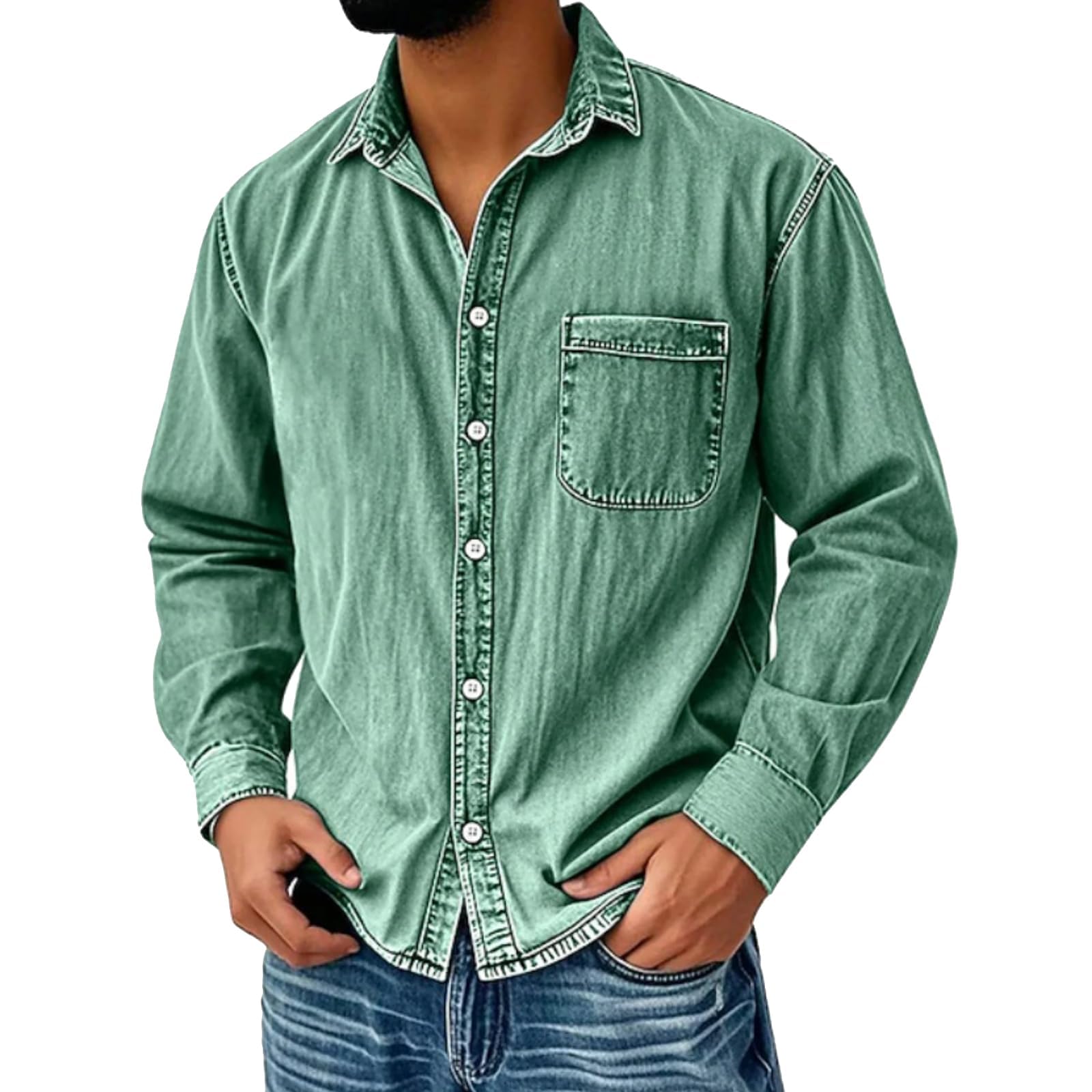 Henley - Camicia da uomo in stile retrò, con bottoni, stile vintage, stile western, effetto invecchiato, per lavoro, ufficio, golf, palestra