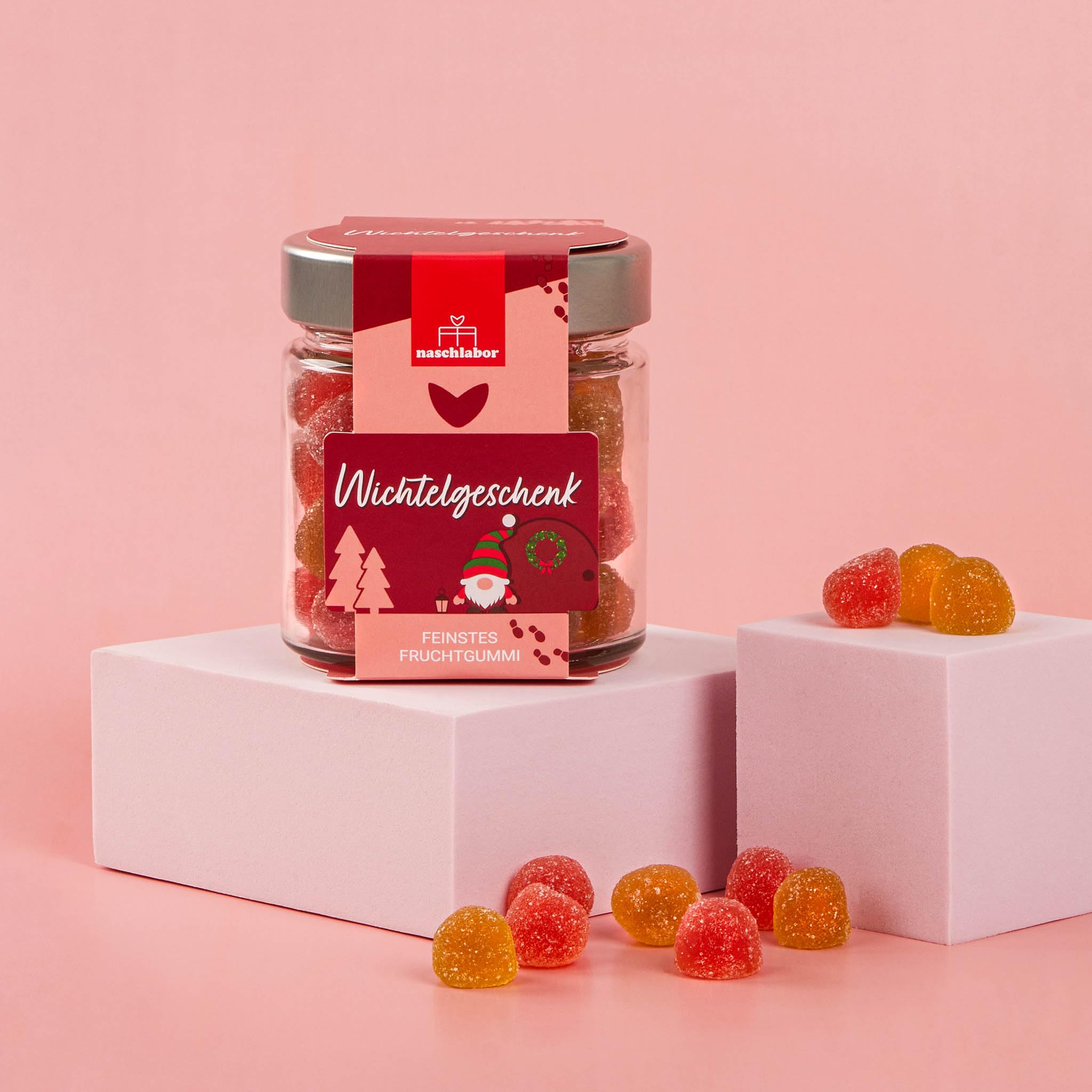 Wichtelgeschenk Fruchtgummi in Geschenkglas 120g | Das Perfekte Geschenk zum Wichteln | Mitbringsel | Geschenk zu Weihnachten für Familie, Freunde oder Kollegen | Süße Kleinigkeit