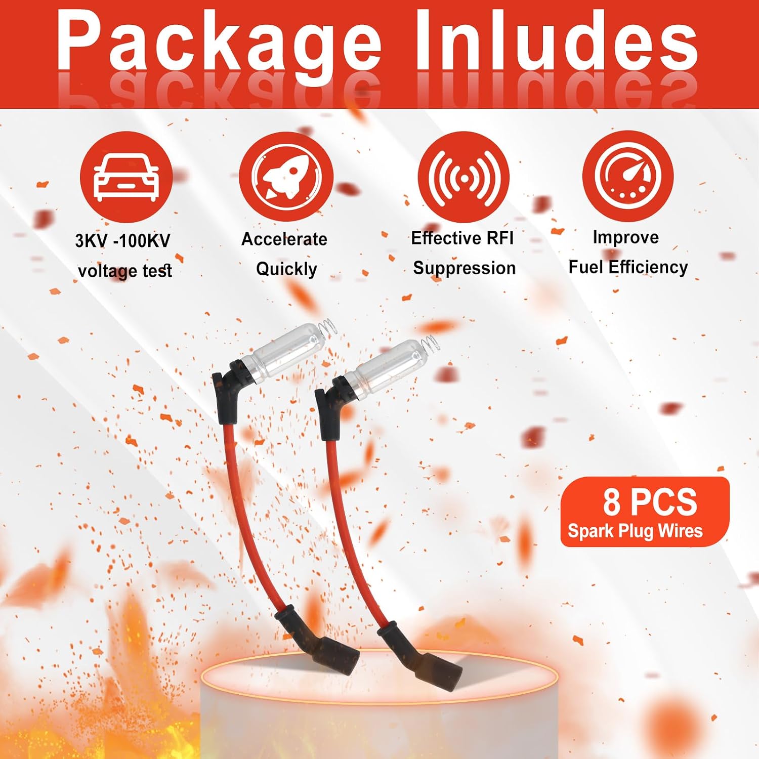 M8-48322 Spark Plug Ignition Wires Set Compatible with Chevrolet Chevy Silverado Tahoe Suburban Avalanche GMC Sierra Yukon Cadillac Escalade V8, Replace for 48322 48322R (8 PCS)