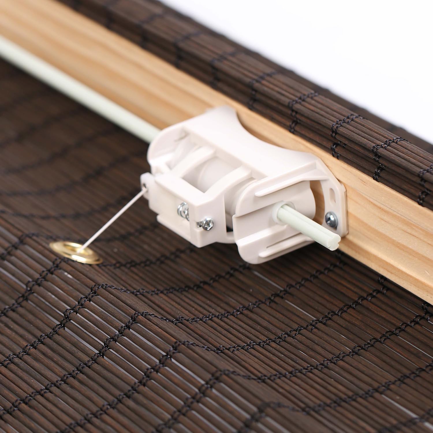 Custom Bamboo Cordless Roman Shades with Valance, Room Darkening/Blackout Blinds for Indoor Windows, Living Room, Bedroom, Dark Coffee