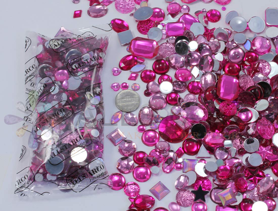 Allstarco Pink Crafting Gems in Bulk, Acrylic Flatback Rhinestones, Assorted Sizes & Shapes, Cosplay Embellishments - Image 4