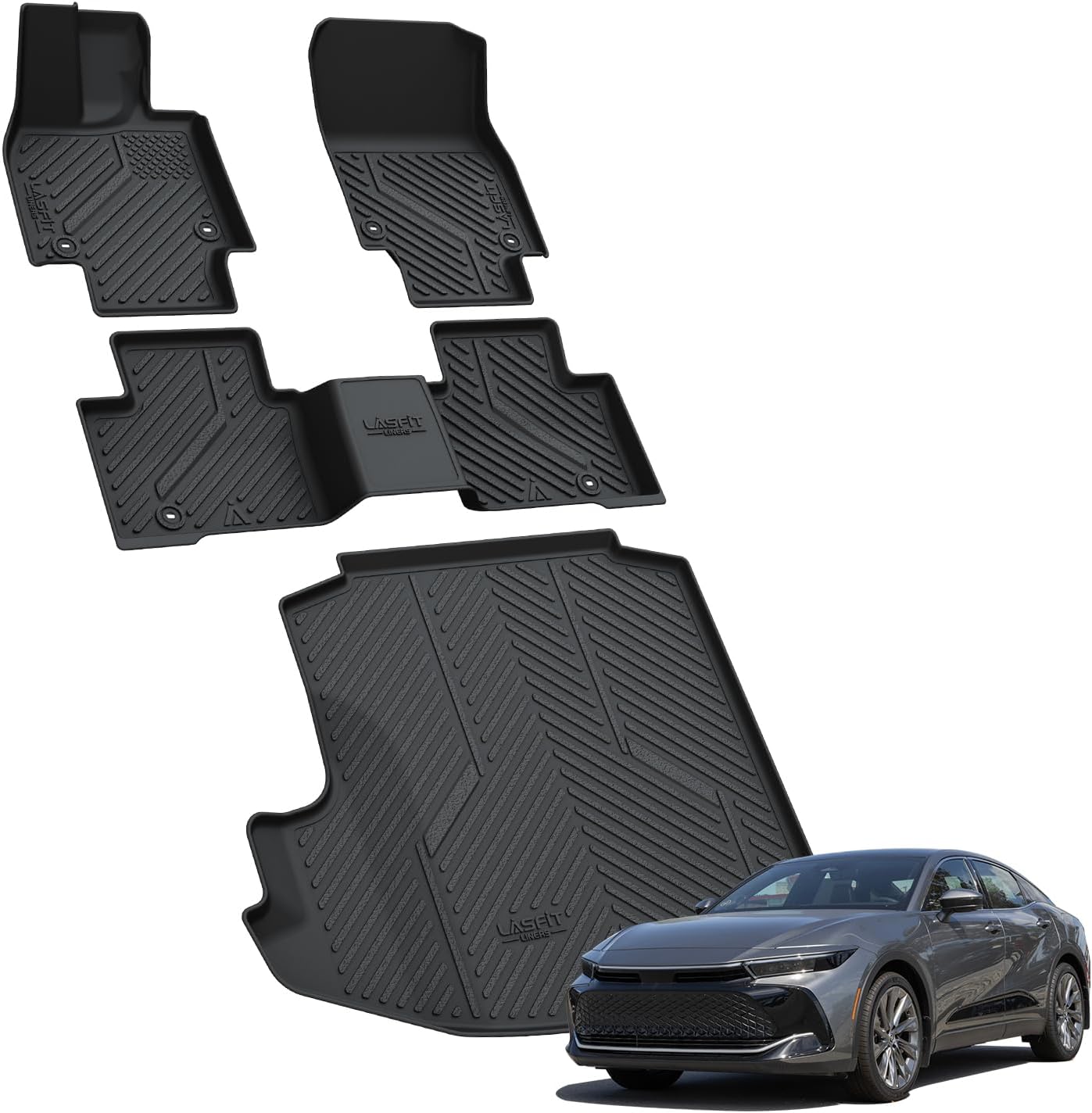 LASFIT Floor Mats & Trunk Mat for Toyota Crown 2023-2026, All Weather TPE Mats Custom Fit Floor Liners for Toyota Crown Accessories 1st & 2nd Row Full Set Car Mats and Cargo Liner, Black - Image 7