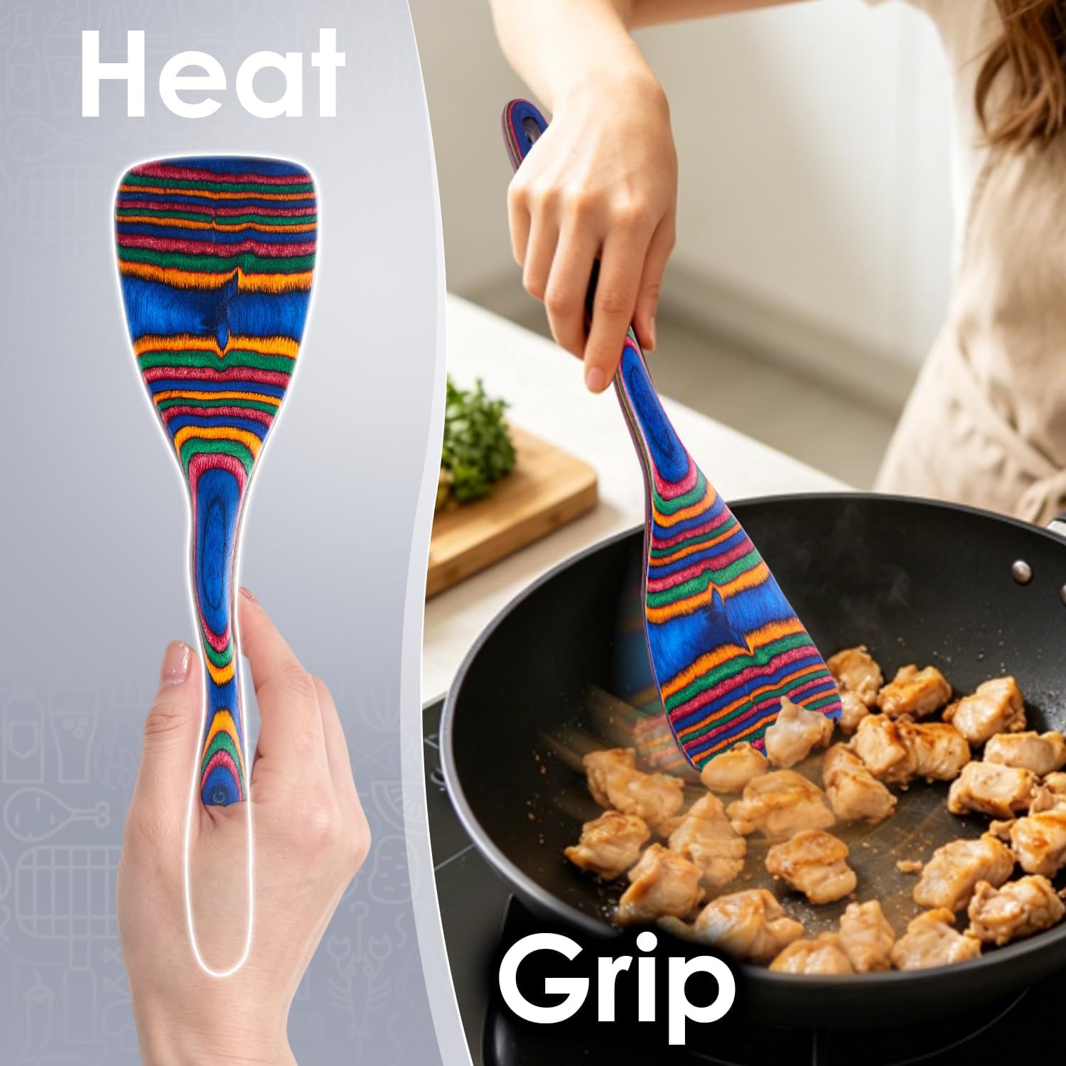 HOWHONG 7-Piece Pakkawood Cooking Utensils Set, Colorful Wooden Spoons