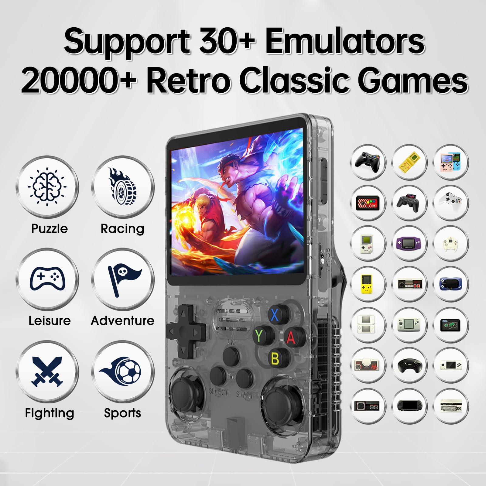 Febotak R36S - Console da gioco retrò portatile con schermo IPS da 3,5", 128 GB di memoria, oltre 40.000 giochi, basato su LINXU Open Source ARKOS, batteria da 3500 mAh (nero)