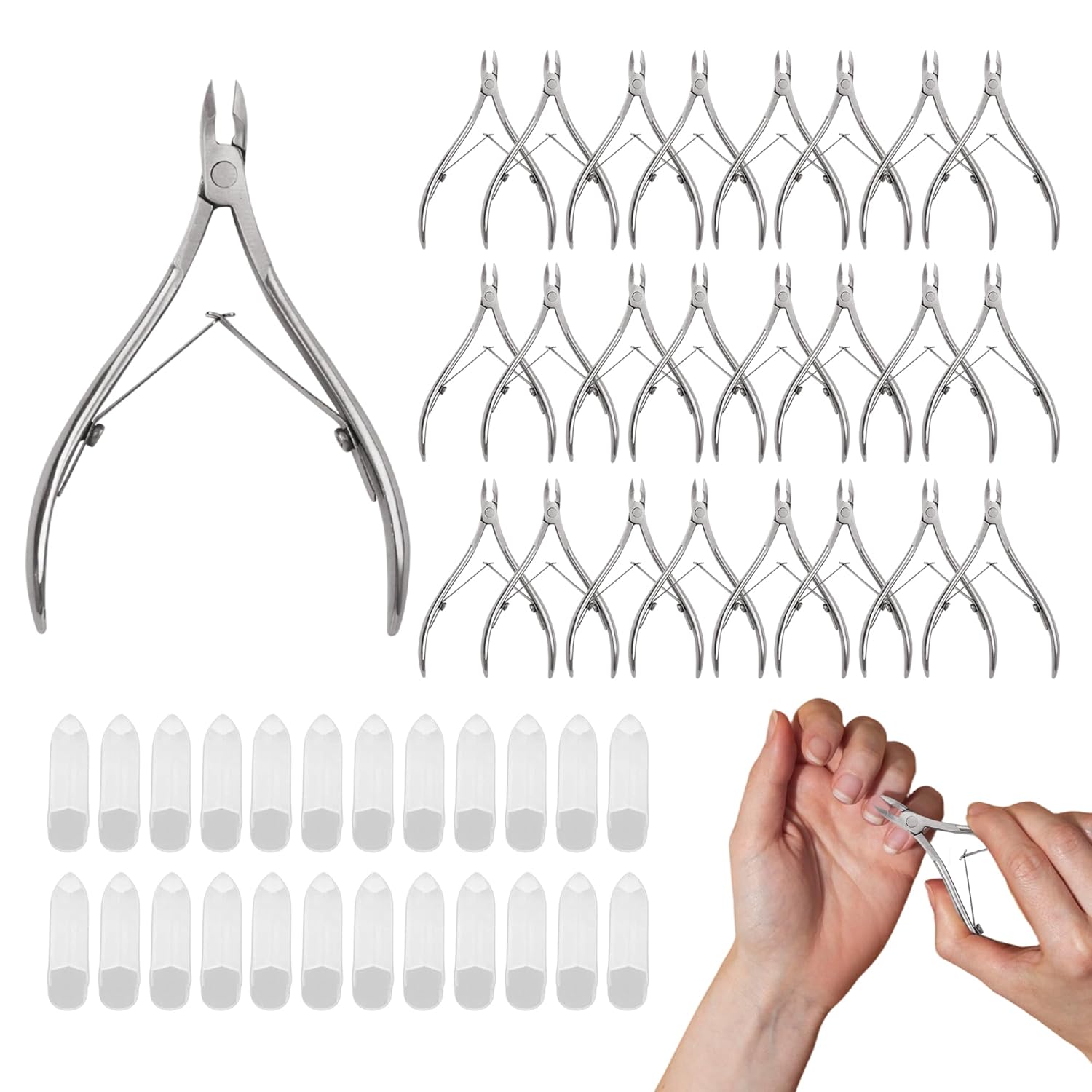 24 Pcs Cuticle Trimmer Stainless Steel Cuticle Nippers, Trimmer Cutter Pointed Blade Nail Edge Cutter Clippers Dead Skin Manicure Nipper Remover Care Tools Bulk for Fingernails Toenails(Silver)