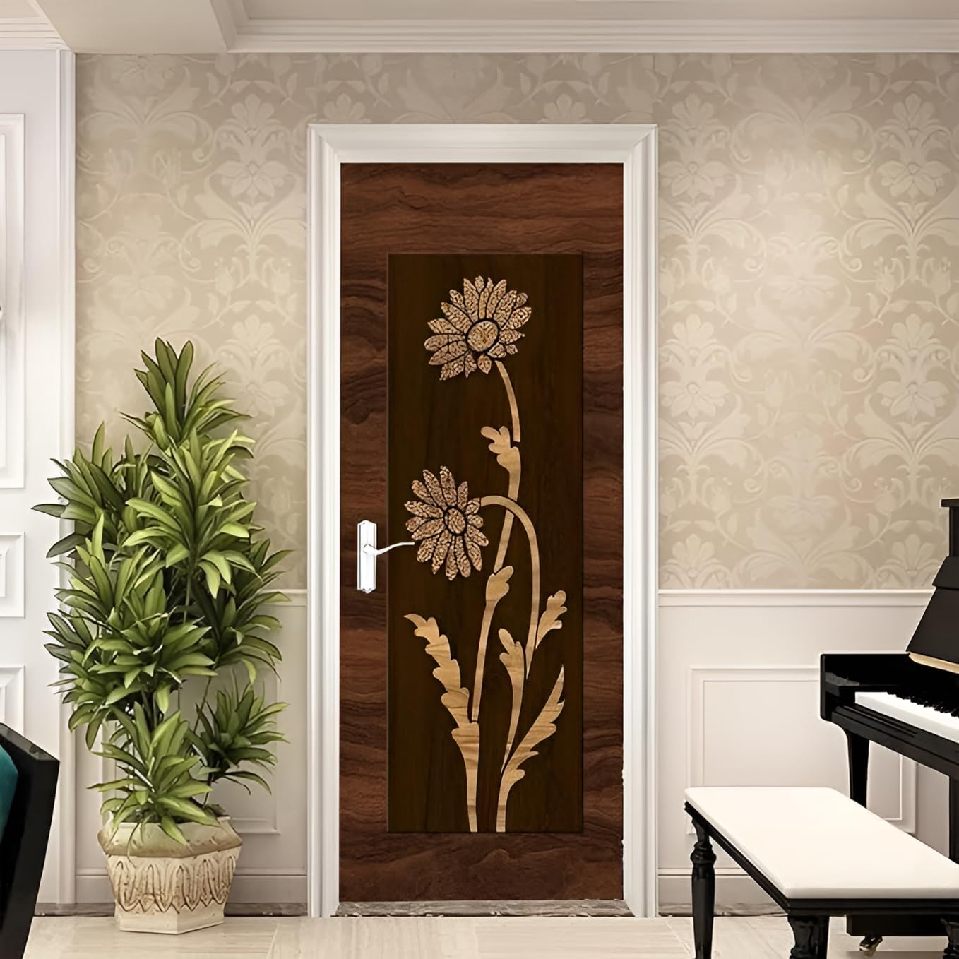 Craftworks Studio Gold Finish Tree Door Sticker Wallpaper - Self-Adhesive Vinyl Sticker | Peel and Stick Murals for Doors, Almirahs, Tables, ACS, Fridges | Waterproof, (30x78 inch)-image-46