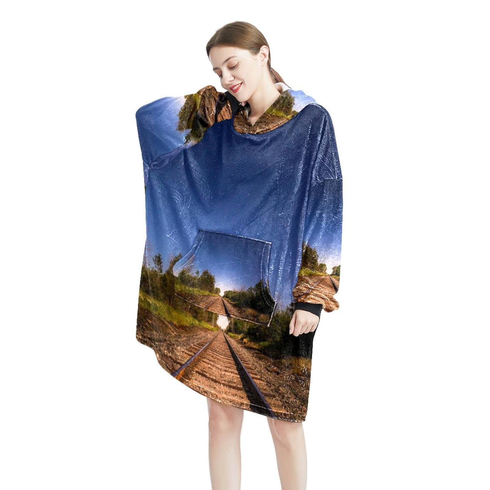 Bluza z kapturem z motywem toru pociągowego, oversize z kapturem dla kobiet, wygodna bluza, wielobarwny, rozmiar uniwersalny