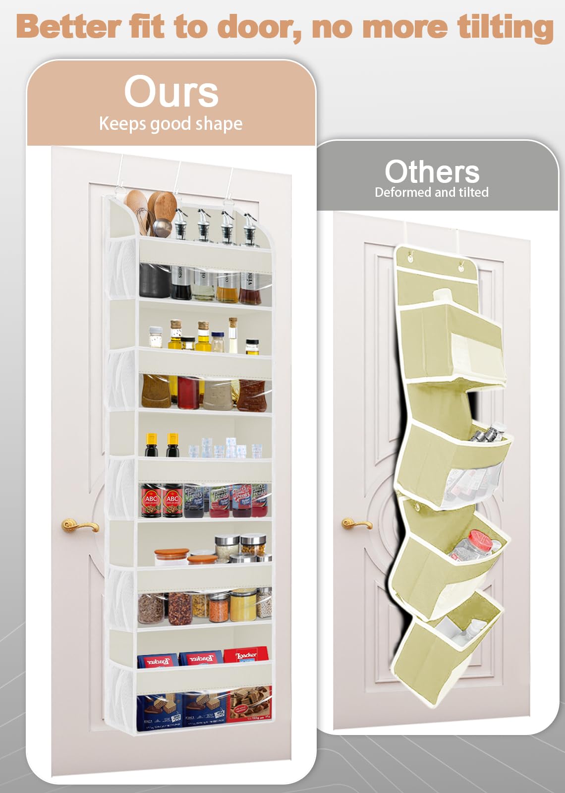 TAHAVICE Portaoggetti da Appendere con 5 Ripiani e 3 Ganci, Organizer da Appendere Salvaspazio, Mensole da Appendere per Porta per Camera da Letto, Bagno, Cucina, Furgone, Campeggio(beige)