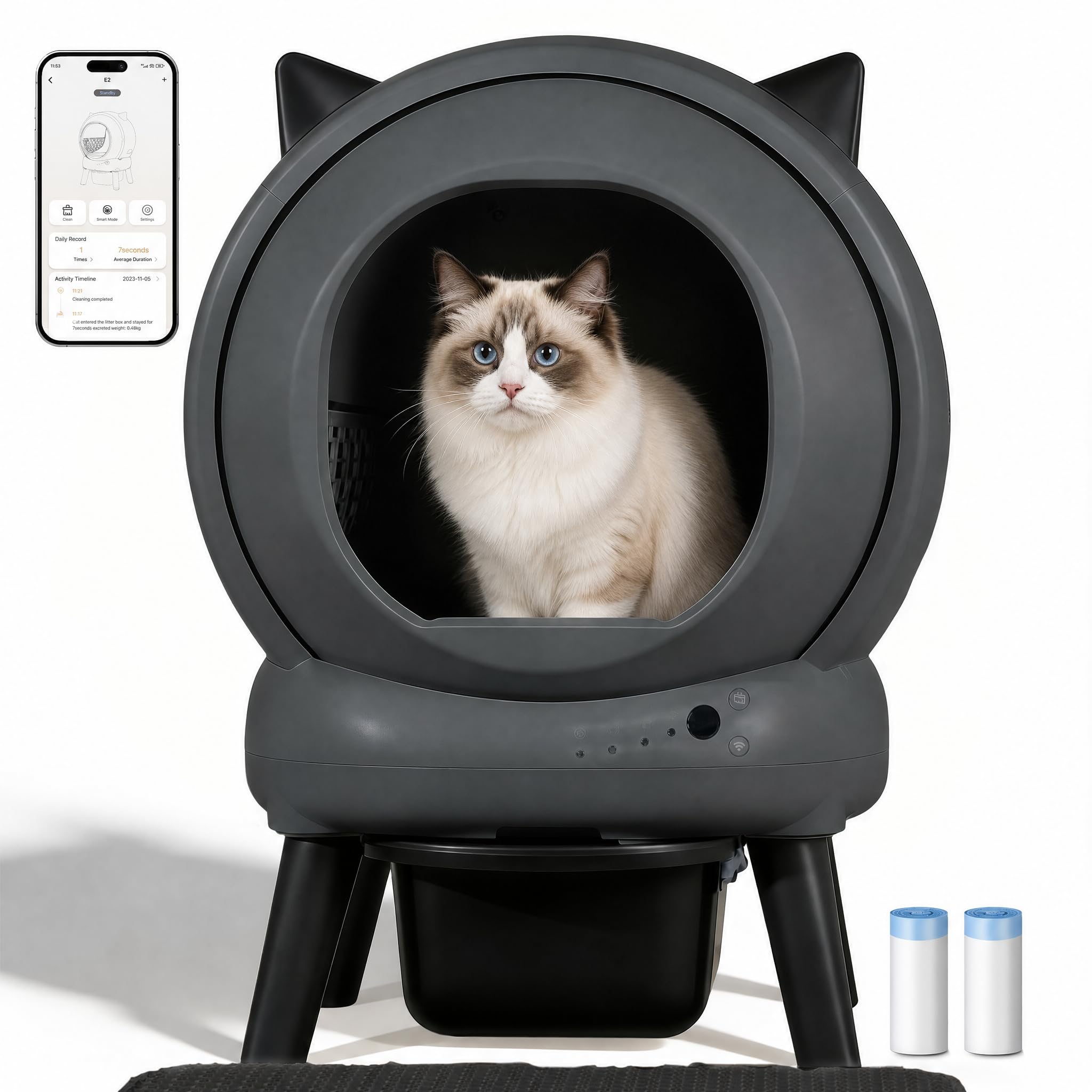 Petcharm Self Cleaning Cat Litter Box with App Control 9-Sensors Safety