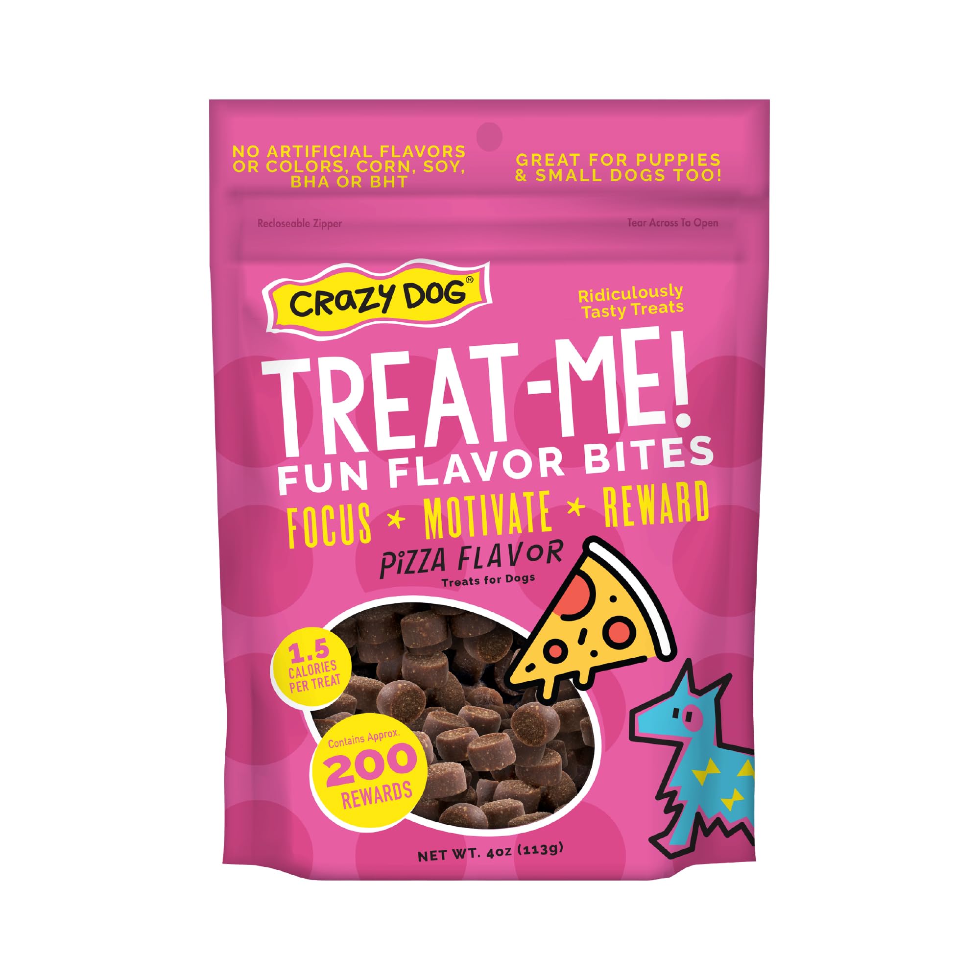 Crazy Dog Treat-Me! Mini Treats, Pizza, 4 oz. Bag