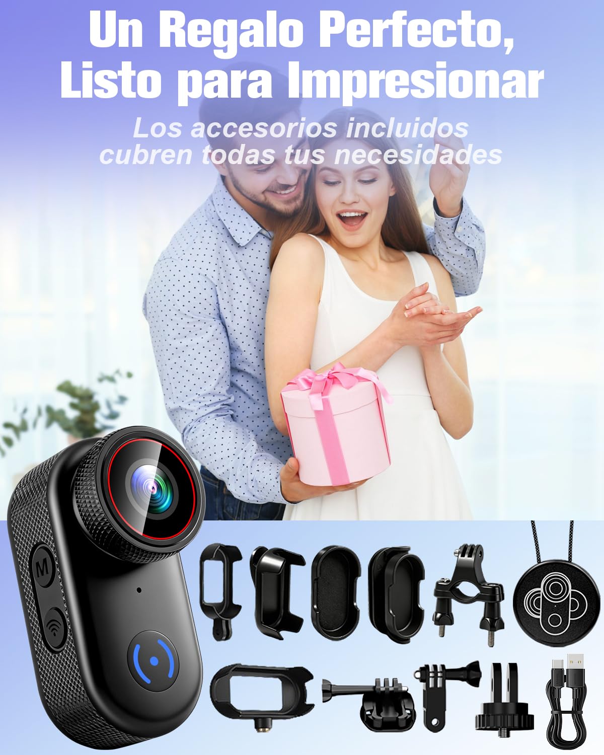 Camara Deportiva 4K, Mini Cámara de Acción WiFi, 140° Pequeña Videocámara de Casco Cámara Corporal Larga Duración con Varios Accesorios para Bici Moto Aire Libre