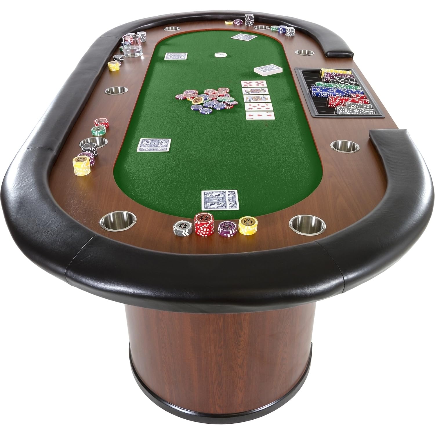 GAMES PLANET Pokertisch Royal Flush 213 x 106 x 75 cm grün 9 Getränkehalter gepolsterte Armauflage