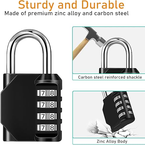 Miniatura 3 de NAGE Candado de combinación de 4 dígitos para casillero de gimnasio, escuela, deportes, valla, puerta, caja de herramientas, estuche, almacenamiento