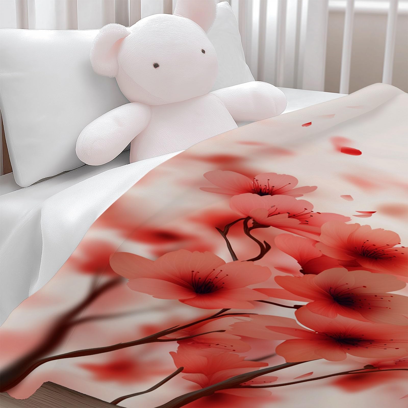 Genérico Manta de Franela de Forro Polar para Niños y Adultos 220 x 240 cm, Mantas para Sofa Estampado Naturaleza Japonés Flores De Cerezo - Manta Crema Suave Cálida Transpirable Ligera