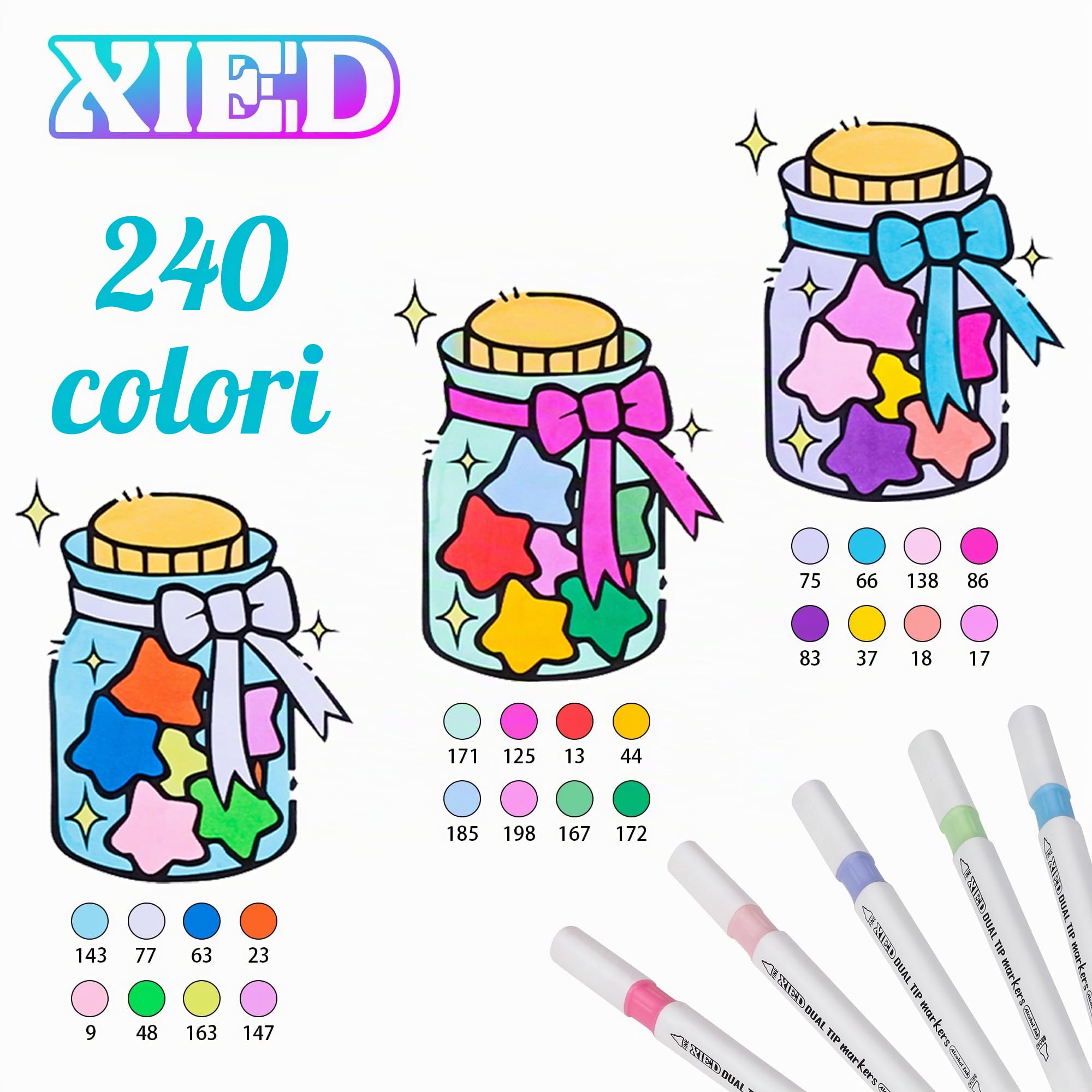 Set di 240 pennarelli ad alcool double punta (fine & broad) - Pennarelli alcool per colorazione, pittura, schizzi, disegno e evidenziazione | Per adulti e appassionati d’arte