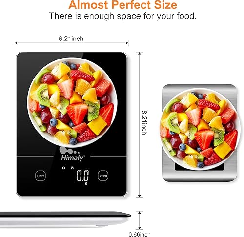 Miniatura 7 de Himaly Báscula digital de cocina con plataforma de vidrio templado, báscula de cocina electrónica con pantalla LCD, báscula de pesaje multifunción