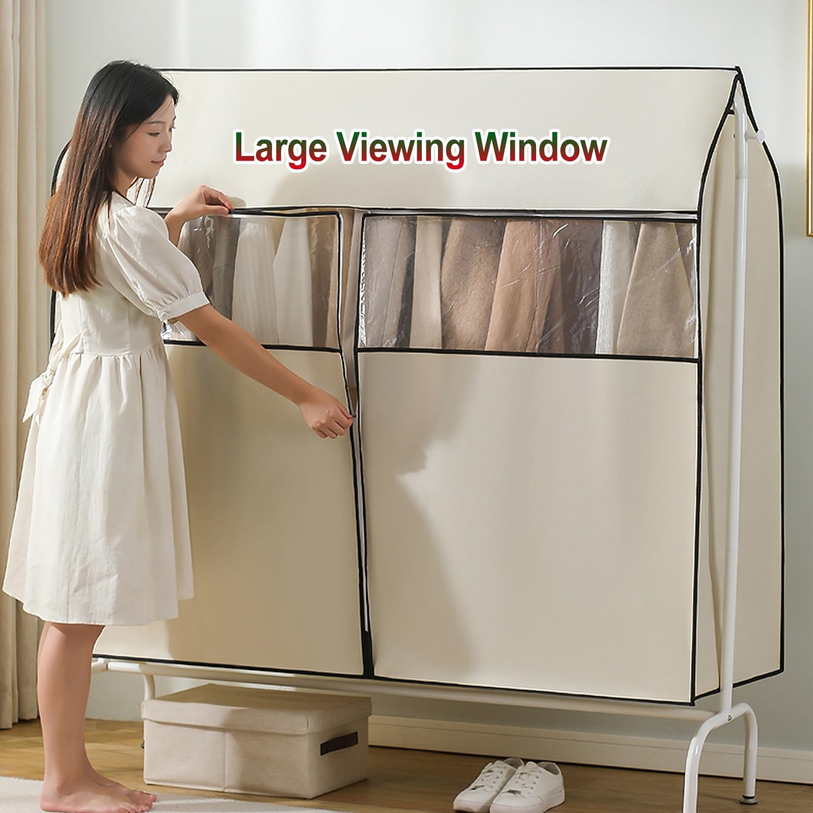 Almacenaje Ropa, con 3 Cremalleras Y Ventana Transparente, Tela No Tejida Engrosada Completamente Cerrada Fundas Ropa Armario Largo para Cubrir Vestidos, Abrigos, Chaquetas