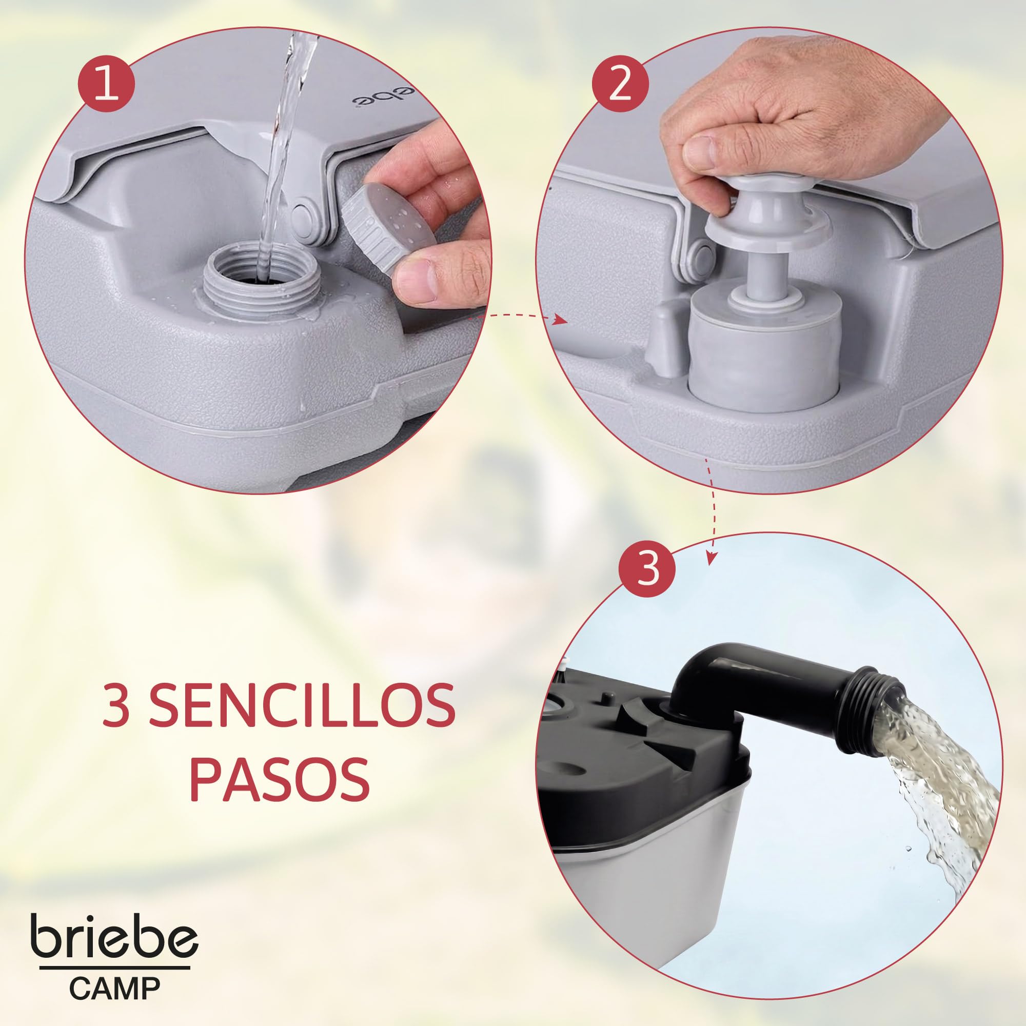 briebe Camp WC Inodoro Portátil Químico con Ruedas Adultos Potty 24L Camping, Camper, Auto Caravana, Water con Cisterna Descarga Agua 20L, Válvula Drenaje sin Fugas, Fácil Limpiar y Vaciar WC1196G