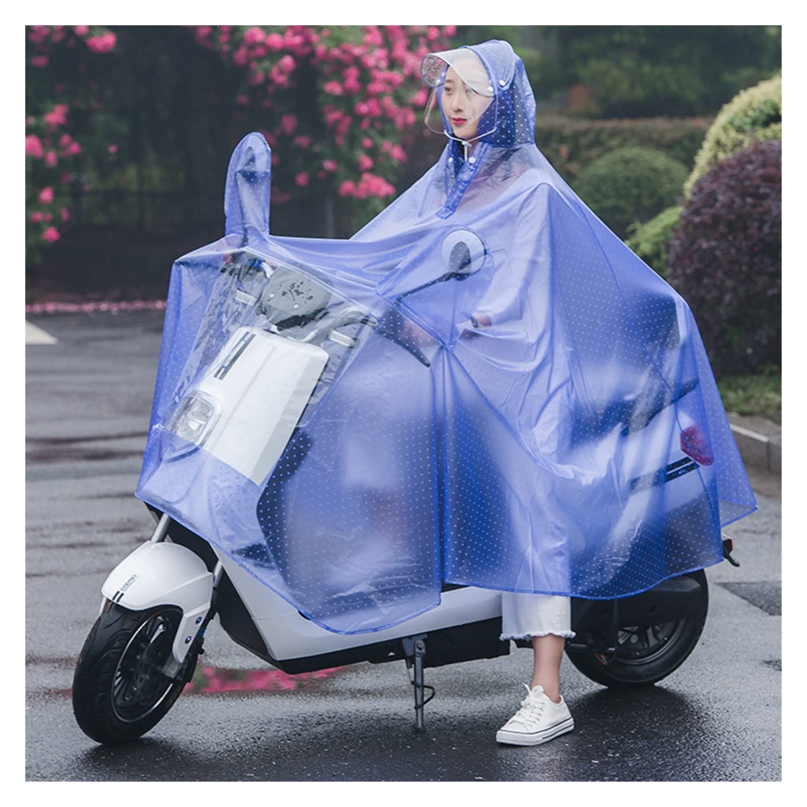 Peleryna przeciwdeszczowa rowerowa Poncho przeciwdeszczowe z kapturem z PVC Wiatroszczelne unisex na rower Ebike Motocyklowy pokrowiec na hulajnogę(Sky Blue,Twin)