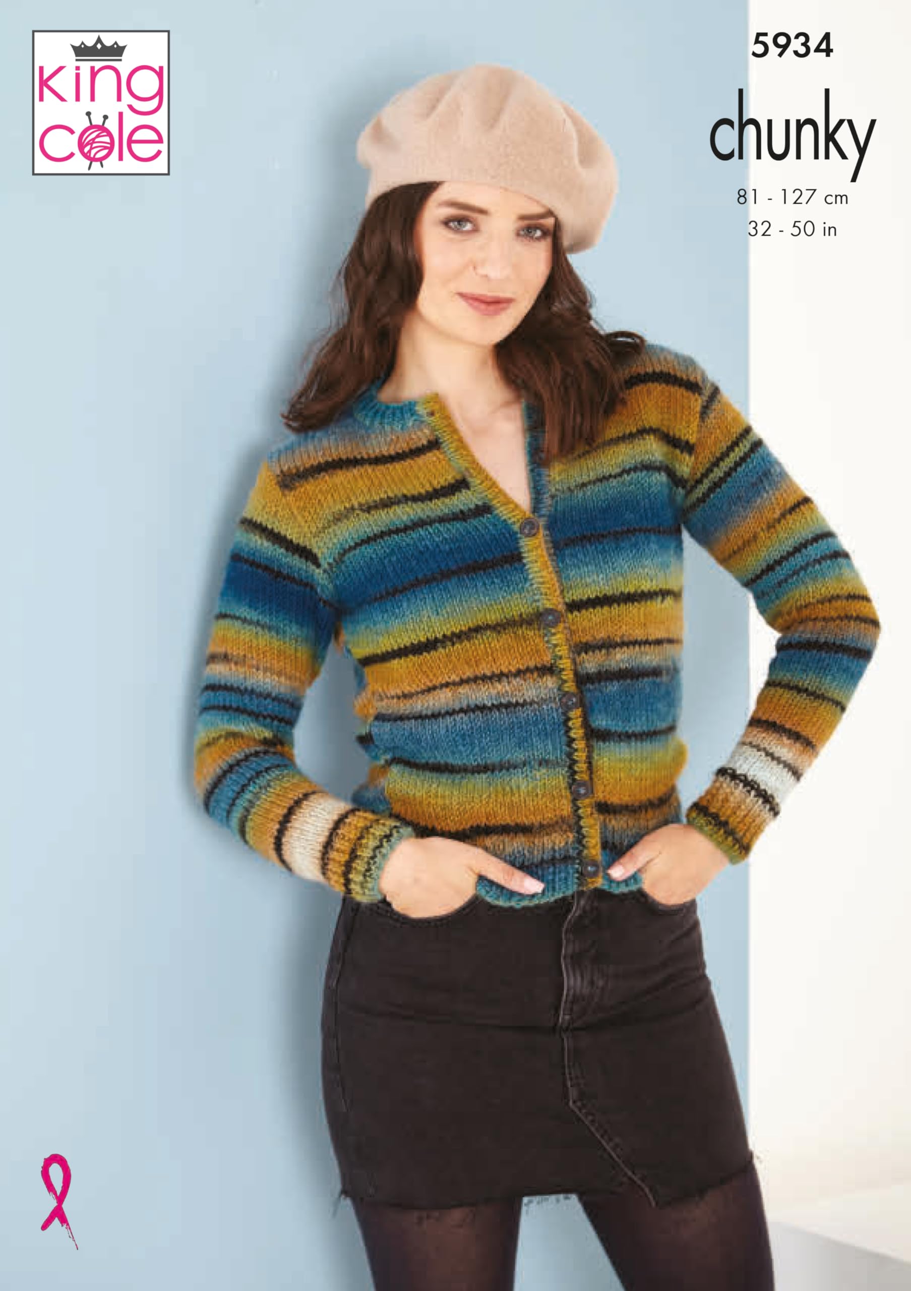 King Cole Chunky Kniting Pattern Ladies Round and V Neck Cardigans 5934