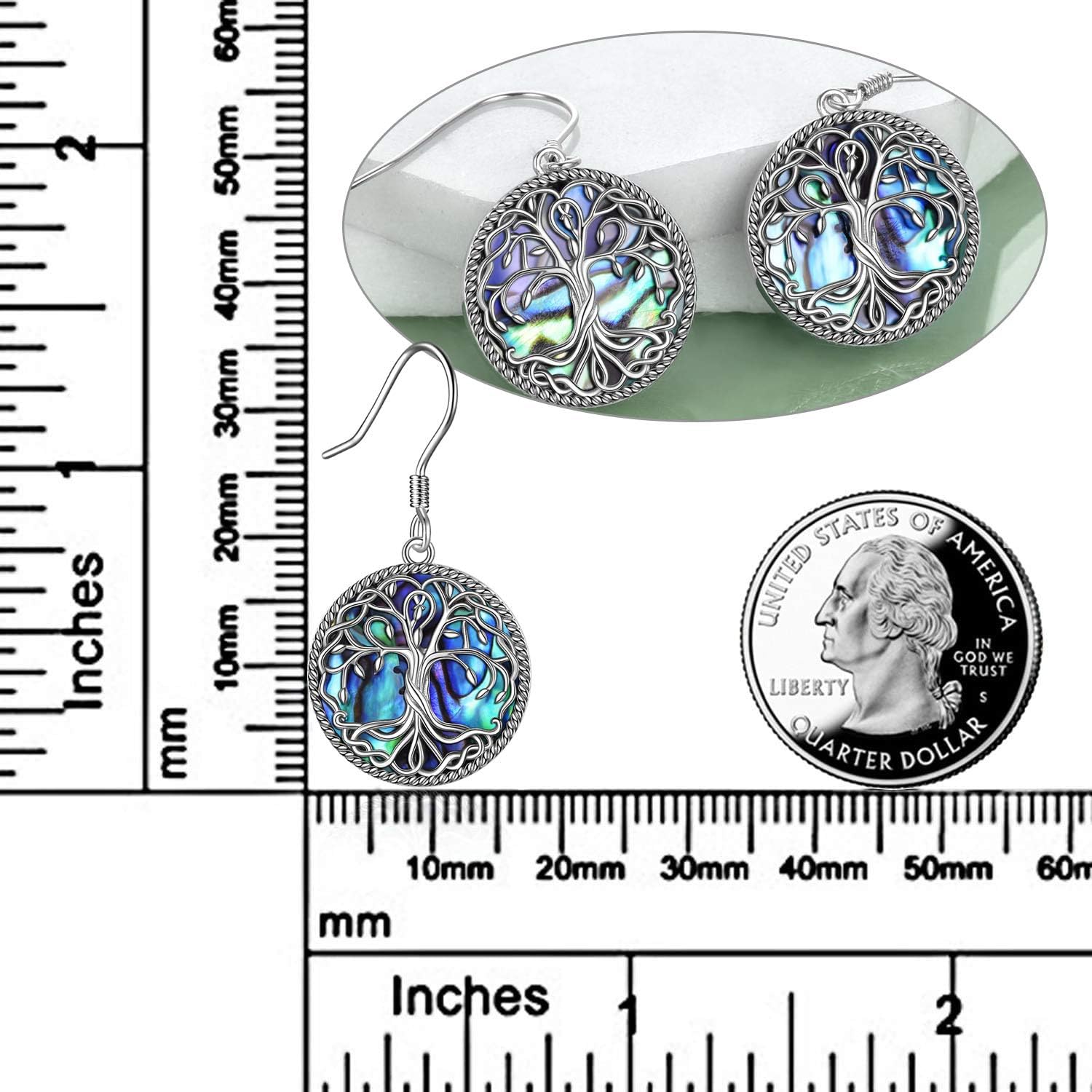 POPLYKE Celtic Tree of Life Earrings for Women Sterling Silver Family Tree Abalone Shell/Volcano Crystal Dangle Earrings Jewelry - Image 3