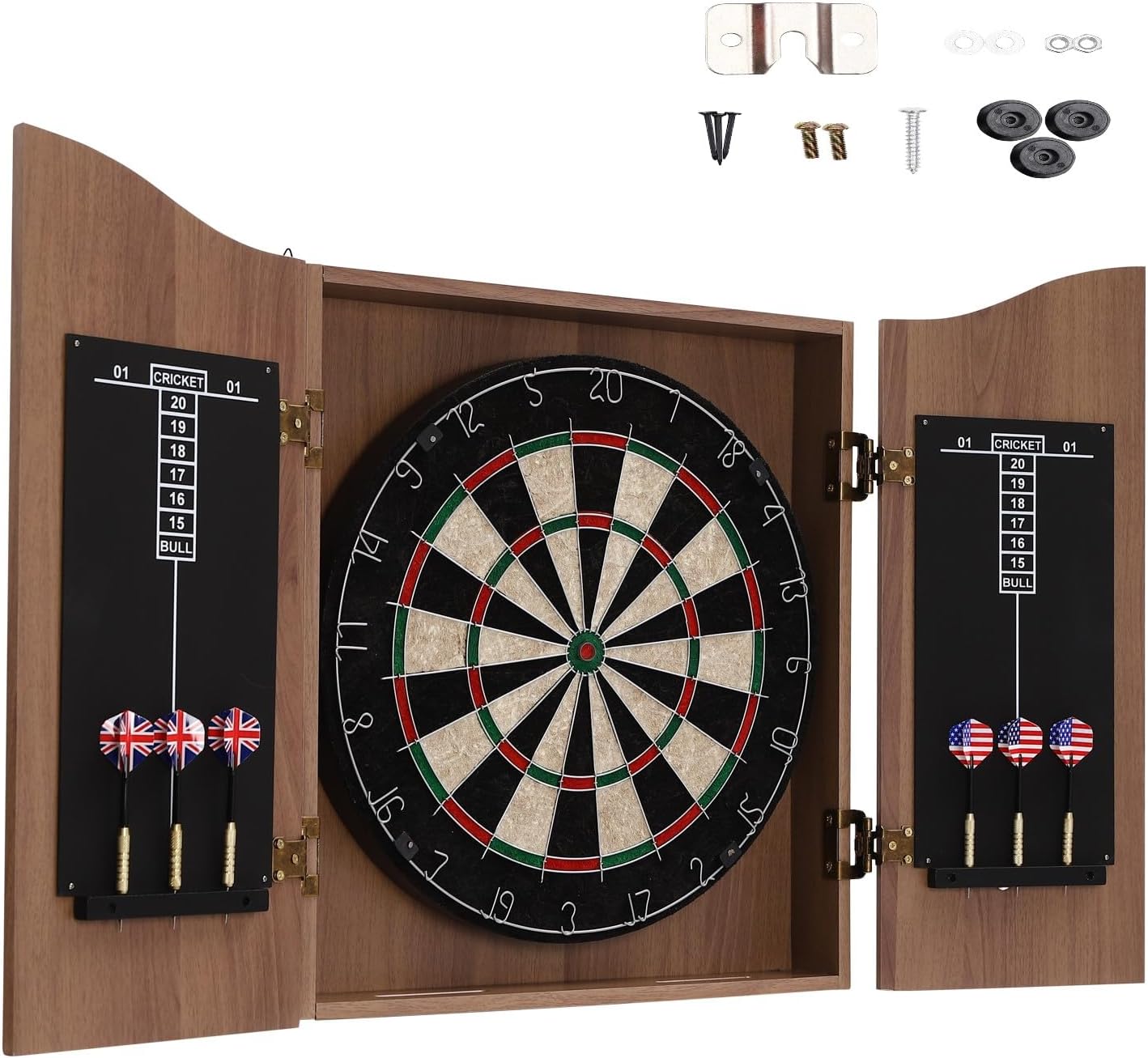 Wall Mounted MDF Dartboard Cabinet Sets, Decorative Dart Board Set for Adults, Compressed Sisal Wire Board for Family Game Rooms