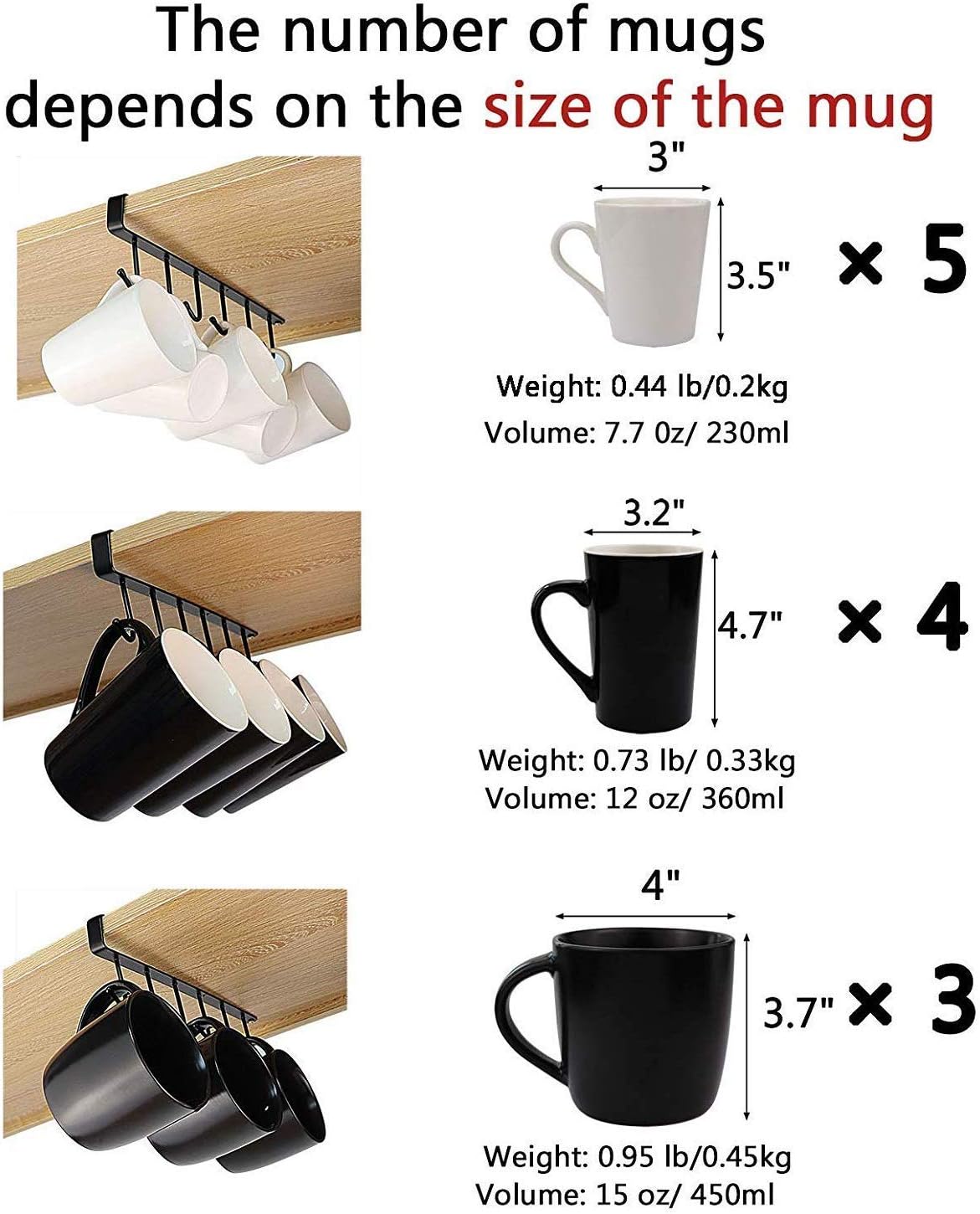 Cup Holder Under Cabinet 2 Pack Coffee Tea Cup Mug Holder with 6 Hooks Under Shelf Glasses Storage Drying Holder Rack Cupboard with 2 Pack Adhesive Screws for Kitchen,Gold