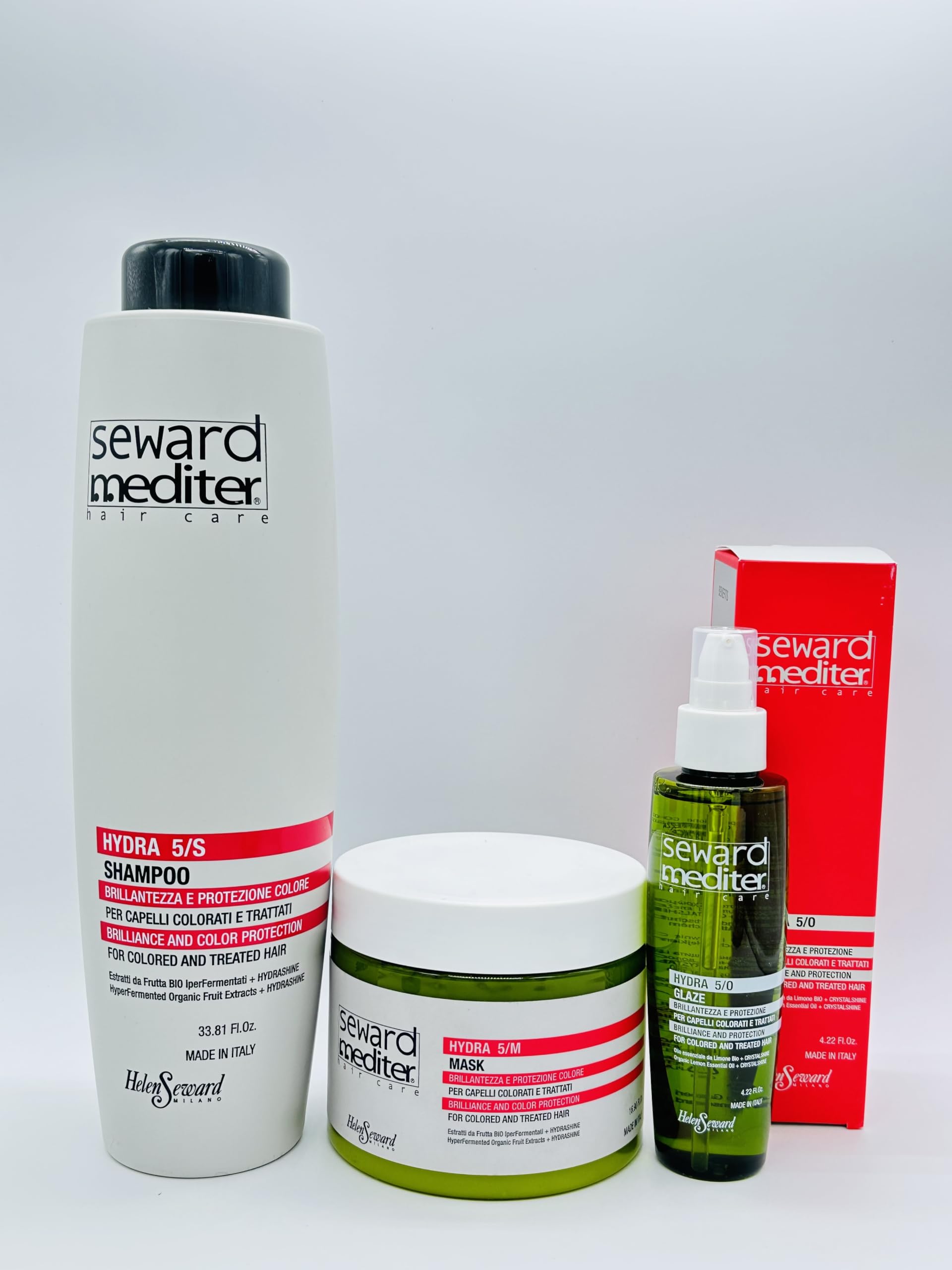 Helen Seward Hydra 5/S Hydrating Shampoo 33.81 Oz, 5/M Hydrating Mask 16.9 Oz and 5/O Hydra Glaze 4.22 Oz Kit