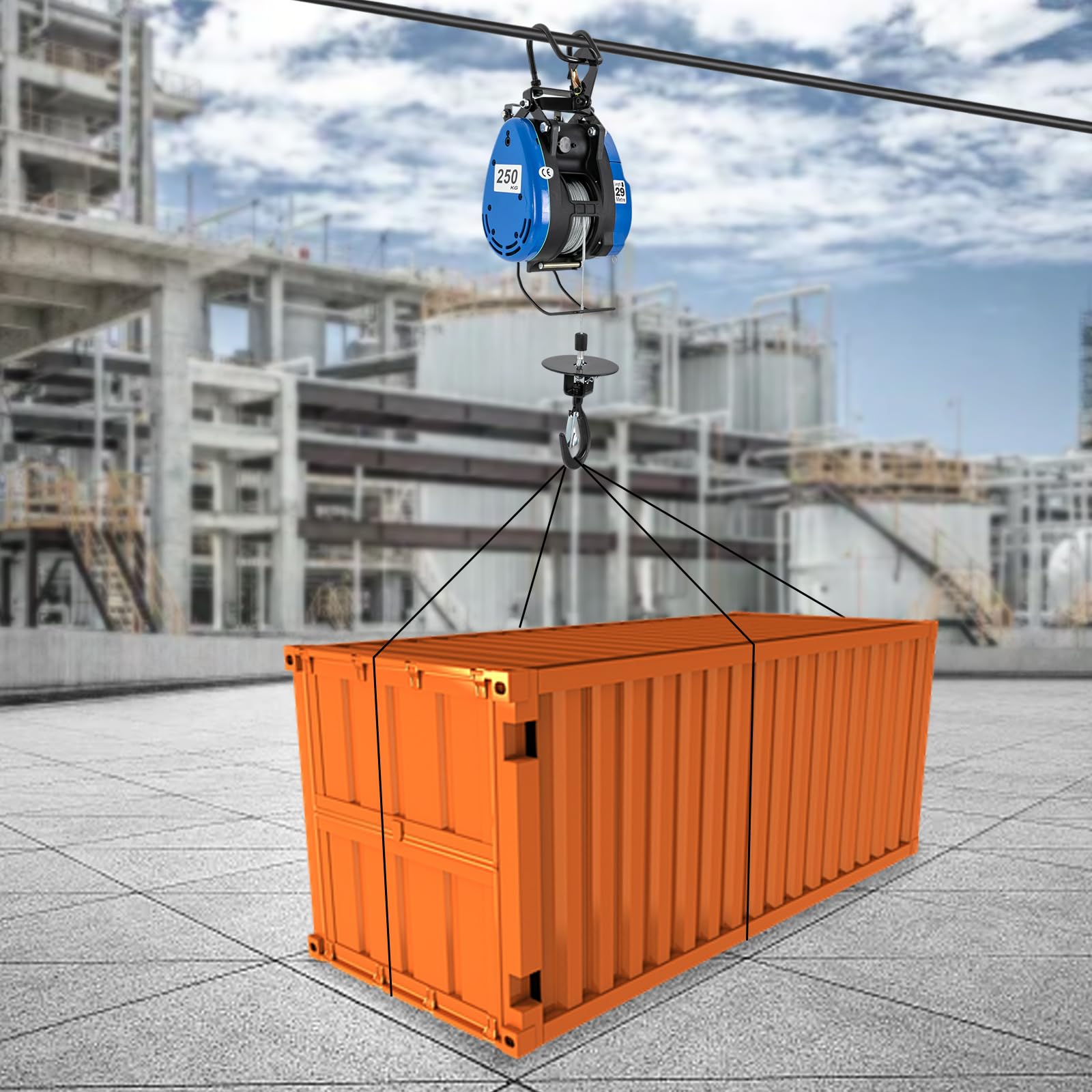 Paranco elettrico 220V, argano elettrico con telecomando senza fili, capacità di carico 250 kg, verricello elettrico con cavo in acciaio da 30 m per colonne singole, pilastri e gru