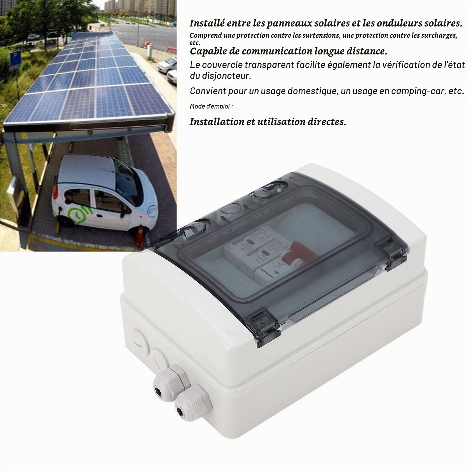 Boîte de Combinaison Solaire Photovoltaïque DC 500 V avec Interrupteur de Protection contre les Surtensions, Boîte de Distribution étanche IP65, Installation Facile pour (32A)