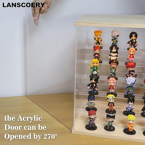 Miniatura 8 de LANSCOERY Vitrina de acrílico transparente con luz, montaje de 6 niveles con base de madera, escaparate de protección a prueba de polvo para figuras