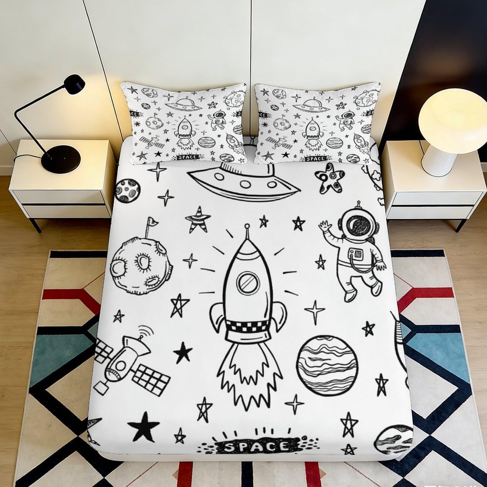 Uxinyoume Style-5 3D Printed Space Rocket Fitted Sheet Microfiber Soft Breathable Astronaut Bed Cover For Bedroom Dorm Decor 90X200x25cm