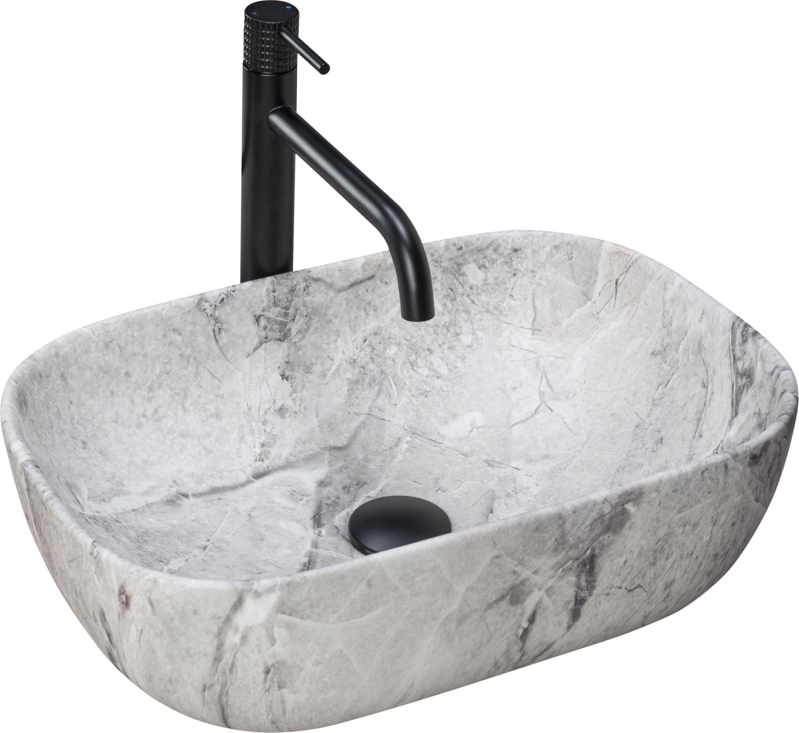 Rea Washbasin Countertop Ceramic Hand Wash Basin Attachment Washbasin Rectangular Stone Marble 33 x 46 cm Grey