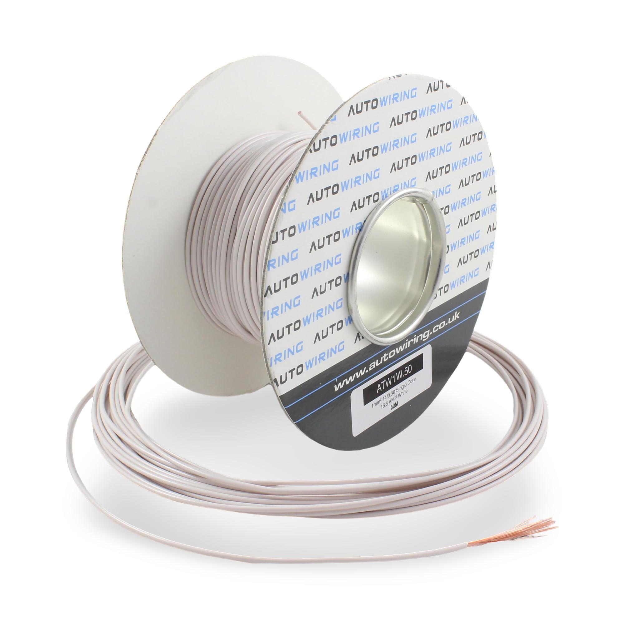 16.5 AMP Rated 1mm² 17 AWG Single Core Stranded Copper Cable 12v 24v Thin Wall Wire (10M 20M 50M 100M) (White, 100 Metre Roll)