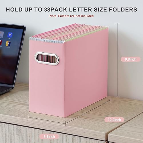 Vista 32 de Oterri - Organizador de archivos, caja de almacenamiento pequeña, organizador de cartón, caja plegable para colgar carpetas, tamaño carta