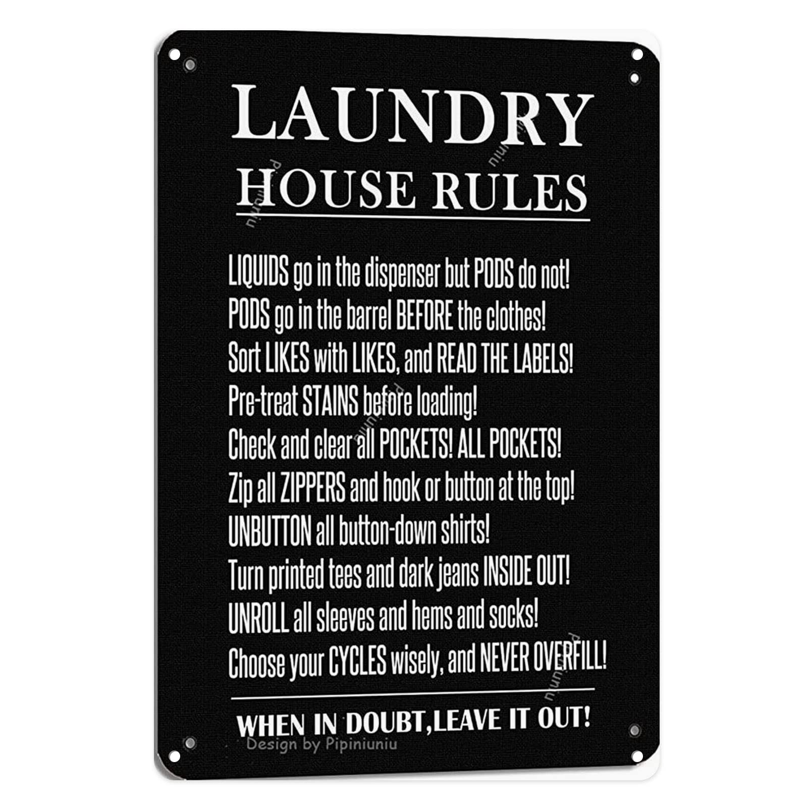 peiyeety Funny Sign Metal Tin Vintage Laundry House Rules Iron Painting Home Living Room Bathroom for Garden Bedroom Office Hotel Cafe and Pub Wall Decor 8x12 Inch