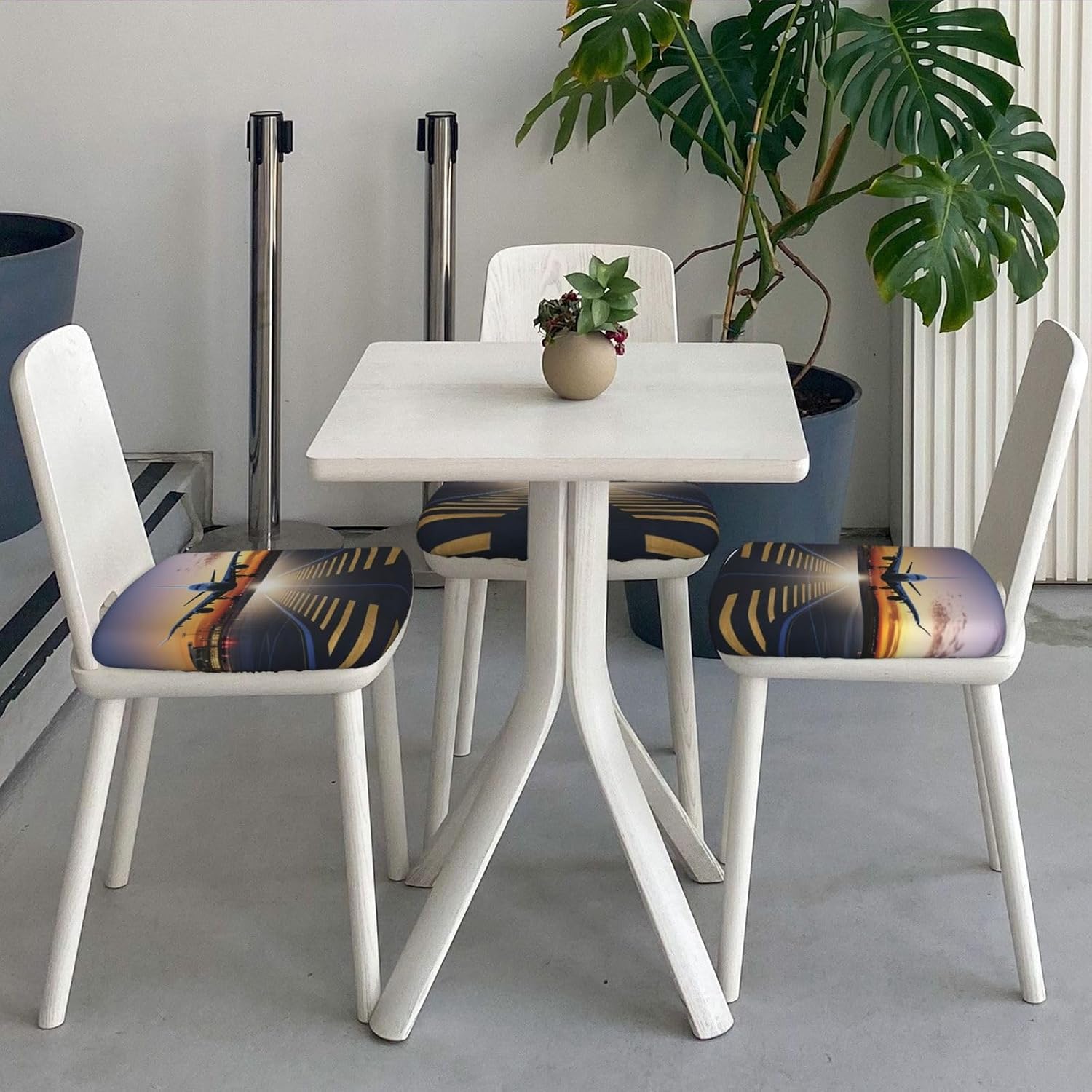 2PCS Stretch Seat Covers Set, Airport Chair Covers for Dining Room, Square Chair Seat Slipcovers with Ties, Removable Washable Dining Chair Protector Seat Cover for Kitchen Office