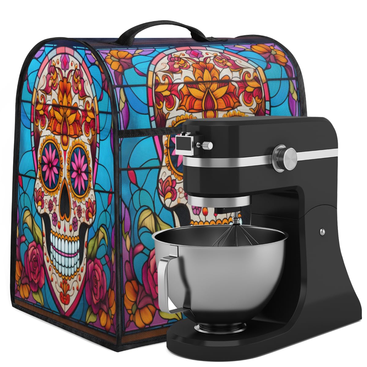 Coffee Maker Cover Glass Painting Sugar Skull Kitchen Appliance Covers Small Appliance Covers Blender Cover Juicer Cover Dust Covers for Kitchen Appliances with Top Handle and Pockets,Washable,C813